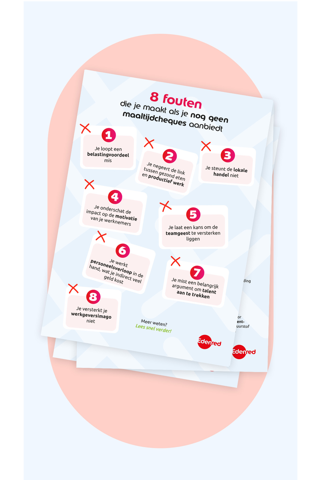 Ontdek de 8 fouten die je maakt als je nog geen maaltijdcheques aanbiedt. Wil je de valkuilen vermijden waar andere bedrijven wél ingetrapt zijn? Download dan snel onze nieuwe infographic. Hieronder vind je alvast een lijstje met redenen waarom het geen goed idee is om maaltijdcheques links te laten liggen: Ze leveren je een interessant fiscaal voordeel op. Ze helpen de productiviteit te verhogen. Je steunt er lokale handelszaken mee.